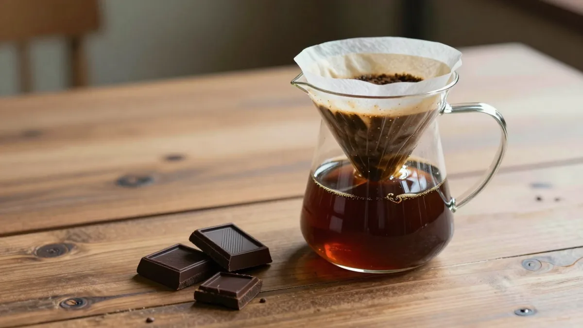 ドリップしたゲイシャコーヒーとダークチョコレート
