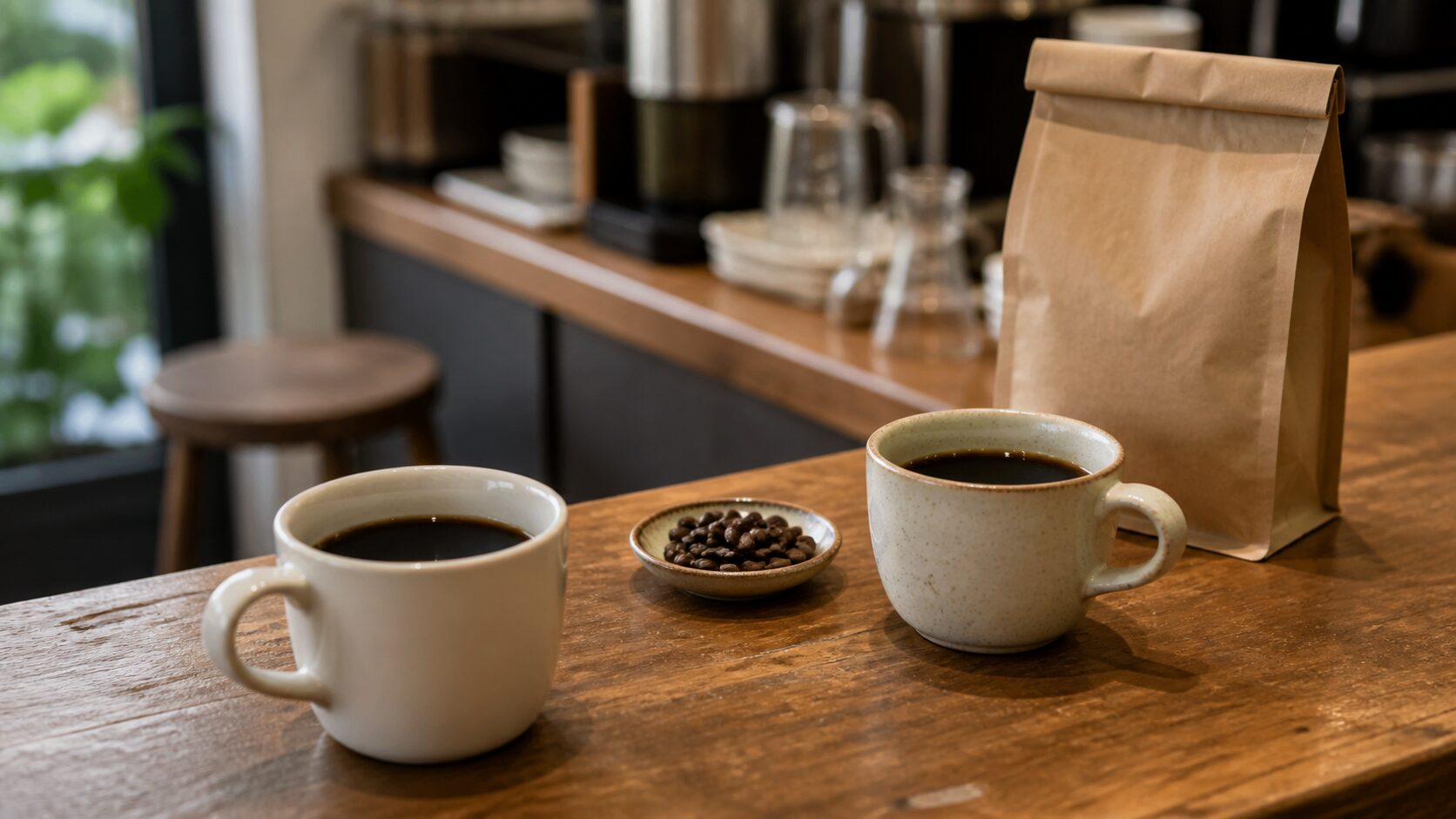 普通のコーヒーとスペシャルティコーヒーの違いを自然に表す写真