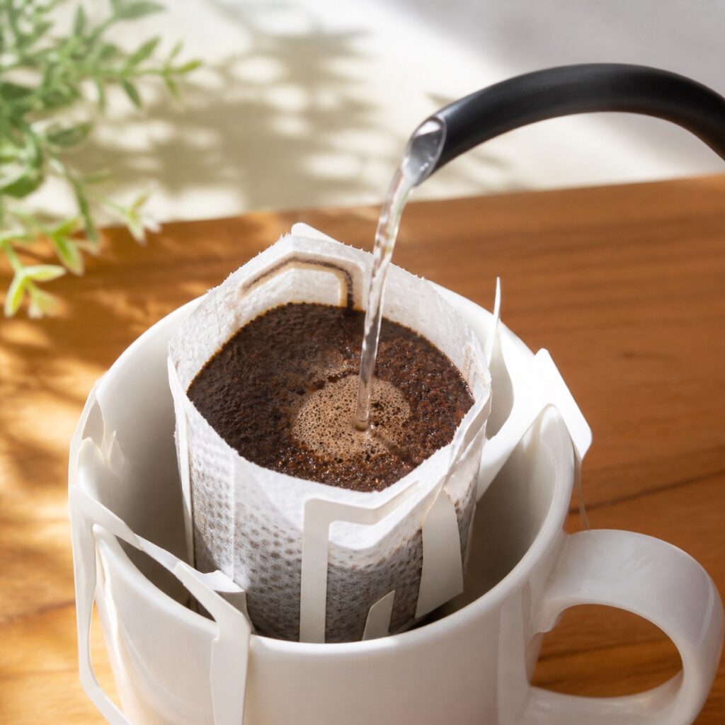 ドリップバッグコーヒーの美味しい淹れ方 少量のお湯で蒸らす