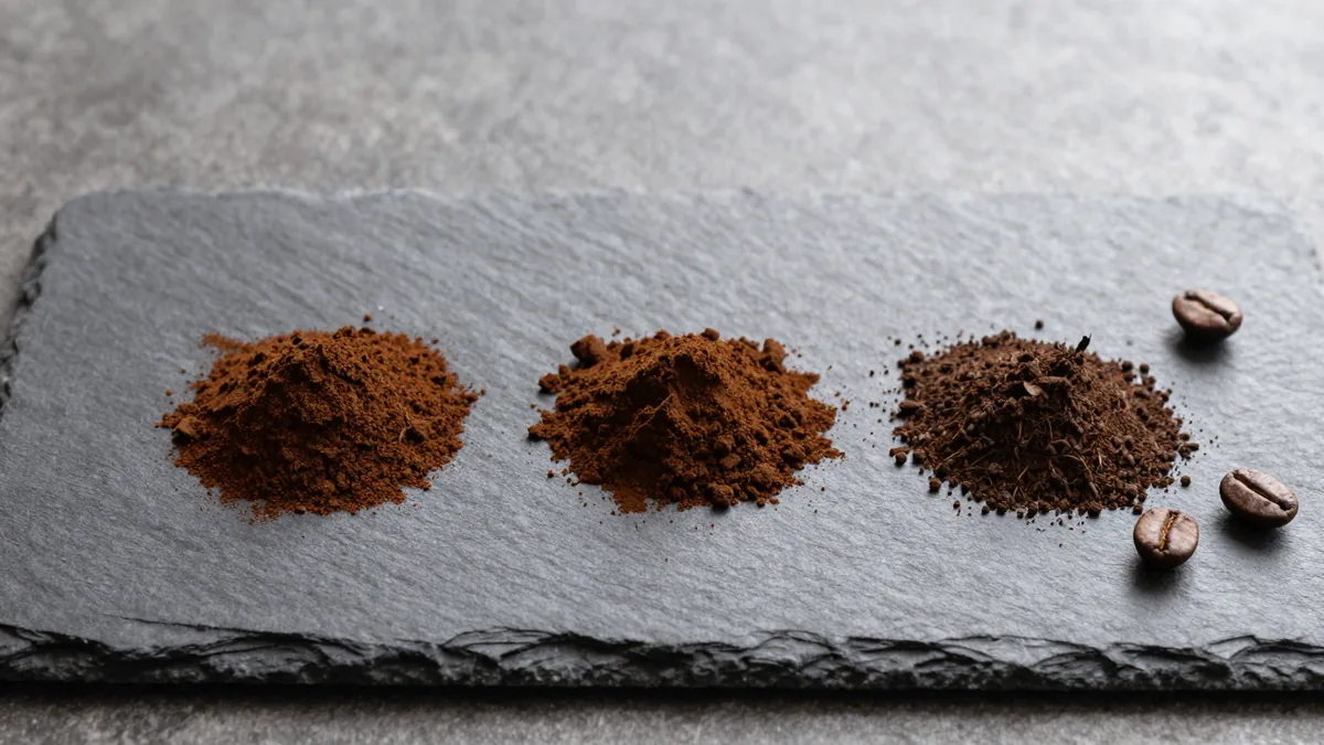 細かい粉から粗い粉まで3段階に挽き分けたコーヒー粉