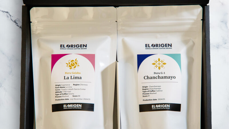EL ORIGENのペルー産ゲイシャ・LA LIMAとチャンチャマヨのコーヒー豆パッケージ