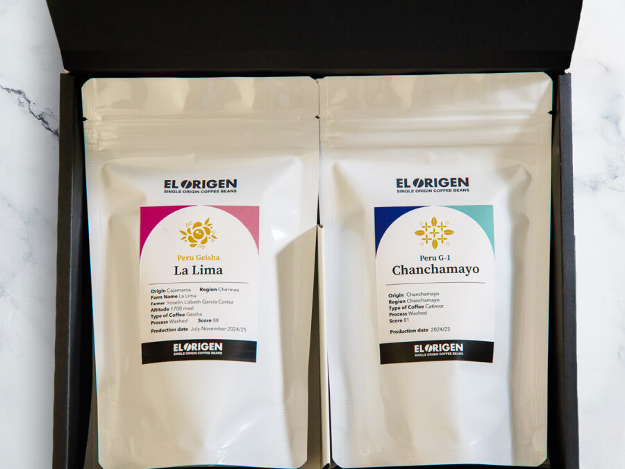 EL ORIGENのペルー産ゲイシャ・LA LIMAとチャンチャマヨのコーヒー豆パッケージ